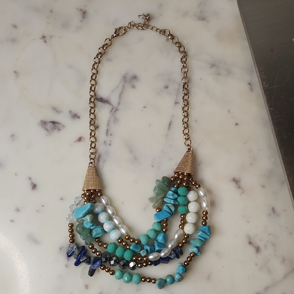Vintage | Semi-Precious Lapis, Agate, Jaded Statement Beaded Necklace